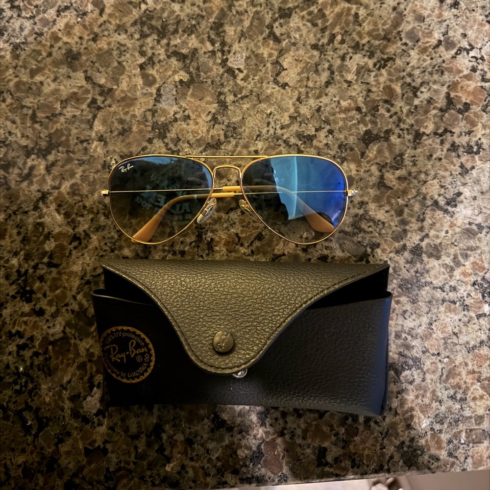 Ray-Ban Gold Frame with Blue Lens Sunglasses